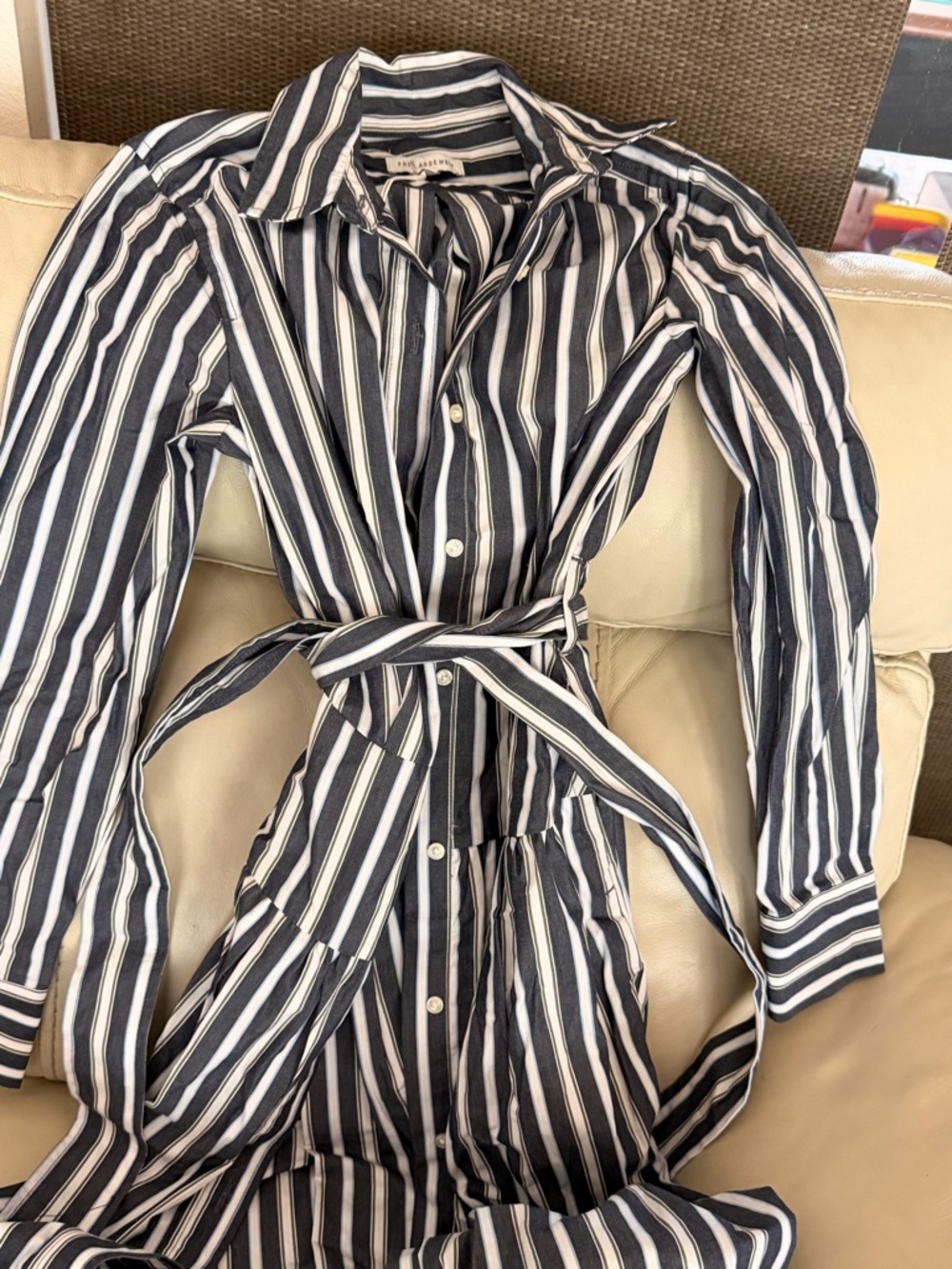 Striped Button-Front Shirt Dress with Waist Tie